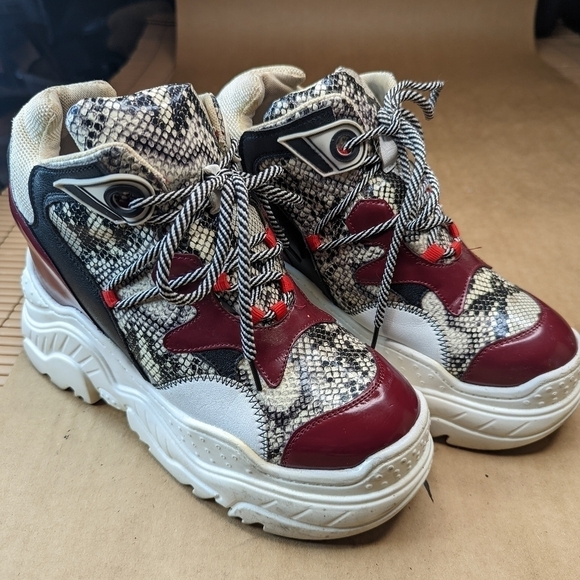 Anthony Wang Collection Women's Super Chunky High Platform Python Snakeskin/Burg - Picture 3 of 10